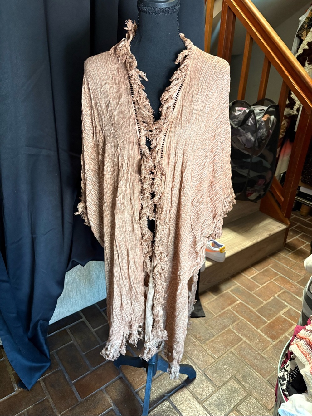 Free People Dusty Rose Frayed Open-Front Tunic